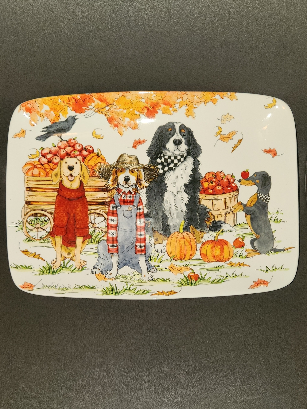 Certified International Sherri Buck Baldwin Fall Autumn Dogs Serving Platter